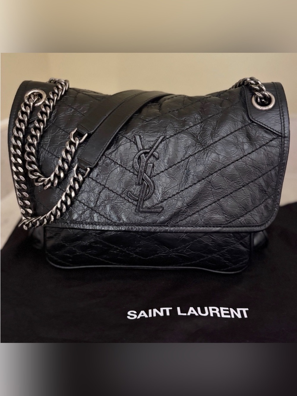 Saint Laurent Black Quilted Leather Chain Shoulder Bag